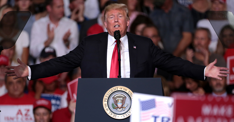 Donald Trump at a 2018 rally in Mesa, Arizona.