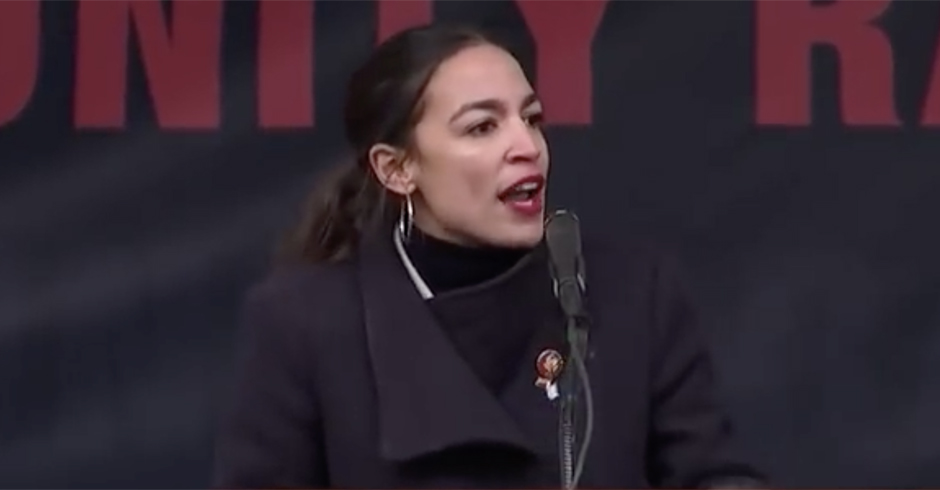 Ocasio-Cortez speaking at the Women's March